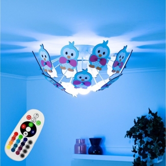RGB LED Kinderzimmer Deckenbeleuchtung mit Eulen VIKI 2
