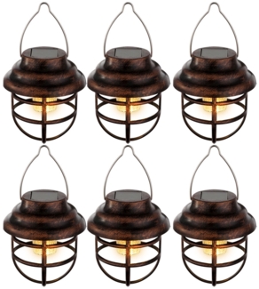 6er Set LED Solar Hängeleuchte, rostfarben, H 14 cm