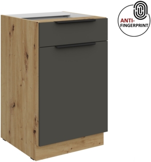 Küchen Unterschrank 50 cm Küche ARIA Graphite ultra matt + Eiche Artisan matt, hochwertige Fronten mit Anti Fingerprint Beschichtung Küchenzeile Küchenblock