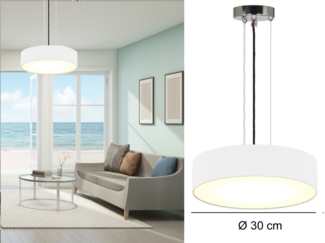 Hängelampe CEILING DREAM, Stoff Weiß / Abdeckung satiniert, Ø 30cm
