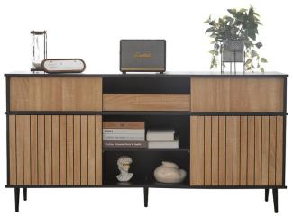 MODFU Sideboard mit großem Stauraum (Kommode, Wohnzimmerschrank,Anrichte, 1 St, 4 Schiebetüren und 1 Schublade), mit Harmonisches Kontrastdesign, Eichenfarbe und schwarze Kombination