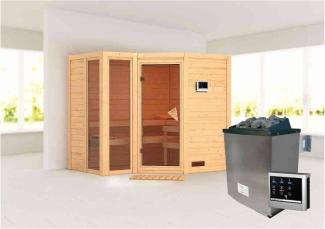 Karibu Sauna Innenkabine Amara Innensauna 3 Sitzbänke aus Holz Saunakabine mit 40 mm Wandstärke Dampfsauna mit Montagematerial