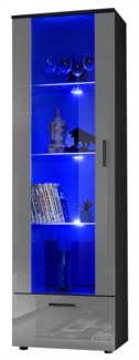 99rooms Teka Vitrine III Schwarz Grau Hochglanz Blau