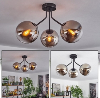 hofstein Deckenleuchte moderne Deckenlampe aus Metall/Glas in Schwarz/Rauchfarben/Klar, ohne Leuchtmittel, im Retro/Vintage-Design, Glasschrime Ø15cm, 3x E14, ohne Leuchtmittel