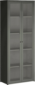 Dmora Vitrine Izano, Glas-Sideboard, Mehrzweckvitrine, Hängendes Bücherregal mit Glastüren, 70x35 h180 cm, Schiefer