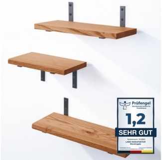 LAMO Manufaktur Wandregal LAMO Manufaktur 3 Stück Wandregal Holz 42/36/30cm, Schweberegal Massiv 100% Echtholz, Wandregale SET 3 Gerade Farbe: Dunkel