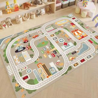 Powerwill Kinderteppich Kinder spielteppich Auto Jungen & Mädchen, Rechteckig, Höhe: 7 mm, Lernbereich Teppich Pädagogischer Antirutsch (140X200CM)