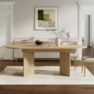 Flieks Esstisch (Länge 120-160/T80/H75,5 cm, 1-St, 1 Tisch), ausziehbarer Küchentisch ovaler Tisch Holzoptik, Eichenfarbe