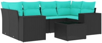 vidaXL 7-teiliges Gartensofa-Set mit Kissen, schwarzes Polyrattan 3222316