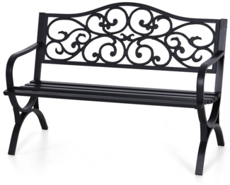 PHI VILLA Gartenbank (Gartenbank, Für den Außenbereich geeignete Bank für 2-3 Personen), Mit gusseiserner Rückenlehne und stabilem Stahlrahmen