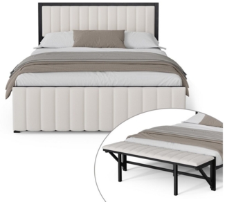 LVHOM Polsterbett Metallbett 140x200cm/160x200cm Bettgestell mit klappbare Polsterbank (Klappbares Endbrett=Bettbank, Super stabiler Rahmen, Doppelbett/Stauraumbett, Fühlbar angenehm, Weicher, hautfreundlicher Samtstoff, Platzsparend), Ideal für Schlaf...