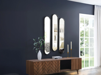 Vente-unique - 3er-Set Spiegel oval - 23 x 120 cm - Metall - Schwarz - JAYLEN