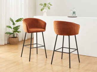 Vente-unique - Barhocker 2er-Set - Stoff & schwarzes Metall - Terracotta - LAZONI von Pascal MORABITO