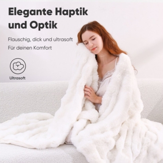 Wohndecke Kunstfelldecke Weiche Kuscheldecke Felloptik 150x200cm Kunstfell Decke, Elegear, Kuscheldecke Fell Bubble Decke Kaninchenfell Decke für Couch Bett Sofa