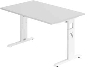 bümö höhenverstellbarer Schreibtisch O-Serie 120x80 cm in grau, Gestell in weiß - PC Tisch klein für's Büro manuell höhenverstellbar, Computertisch verstellbar, OS-12-5-W
