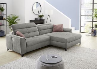Ecksofa DOUBLE ONE grau mit elekt. Relaxfunktion USB-Port