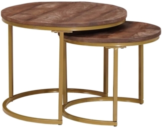 Nesting-Couchtische, Sofatische 2 pcs Massivholz Mango und Stahl