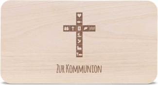 GRAVURZEILE Schneidebrett Frühstücksbrettchen mit Gravur - Kommunion Kreuz - ideales Geschenk, Buchenholz