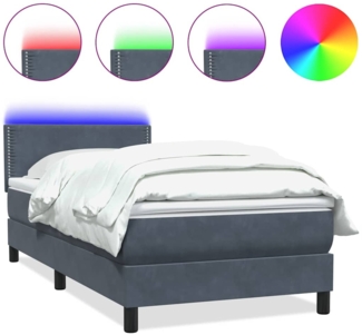 vidaXL Boxspringbett mit Matratze Dunkelgrau 80x220 cm Samt 3316810