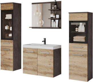 welltime Badmöbel-Set MADRIT, (Komplett-Set, 5-St, mit Waschbecken), Waschtisch inkl. Waschbecken, Badschrank, Hochschrank, Spiegel