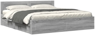 vidaXL Bettgestell mit Kopfteil Grau Sonoma 180x200 cm Holzwerkstoff 3295546