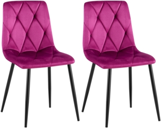 CLP 2er Set Esszimmerstuhl Clairton gepolstert mit Rückenlehne bis 150 kg belastbar,lila Samt