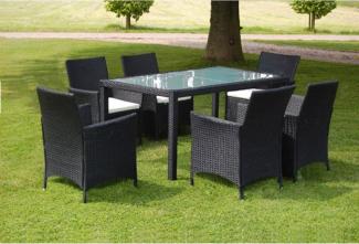 vidaXL 7-tlg. Garten-Essgruppe mit Auflagen Poly Rattan Schwarz 43120