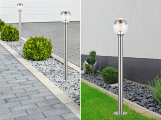 2er Set ausgefallene LED Wegeleuchten aus Edelstahl in Silber, Höhe 99cm
