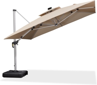 Sonnenschirm mit LED Solar Beleuchtung 330x330cm Ampelschirm 360° Rotation