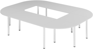 bümö Konferenztisch O-Form 320x240 cm großer Besprechungstisch in grau, Besprechungstisch mit Chromfüßen, Meetingtisch für 10 Personen, Tisch für Besprechungsraum & Meeting, SETK4-5-C