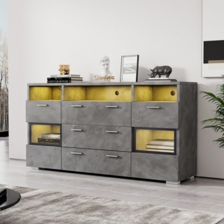 STILVORA Sideboard Beistellschrank mit 3 Schubkästen& Acryltüren,Buffetschrank mit LED (Kommode mit 2 Türen und 3 Schubladen, 1 St), mit LED-Beleuchtung und transparenten Acryltüren,Unterschrank