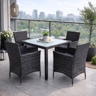 Polyrattan Sitzgruppe Gartenmöbel Set Rattan Gartenset Essgruppe Anthrazit Grau