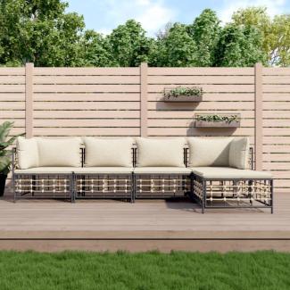 vidaXL 5-tlg. Garten-Lounge-Set mit Kissen Anthrazit Poly Rattan 3186742