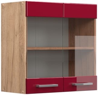 Vicco Küchenschrank Küchenzeile R-Line, Bordeaux Hochglanz, Hängeglasschrank 60 cm