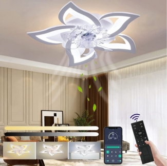 WILGOON LED Deckenleuchte 60W LED Deckenventilator Mit Beleuchtung,Kreativität 5 Flammige, LED fest integriert, Kaltweiß, Naturweiß, Warmweiß, Leise Dimmbar,Fernbedienung,3-Licht-Farbwechsel,3 Geschwindigkeiten