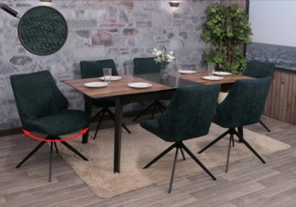 6er-Set Esszimmerstuhl HWC-O48, Küchenstuhl, drehbar Auto-Return, Stoff/Textil Chenille (320g/m²) Öko-Tex ~ petrol-grün