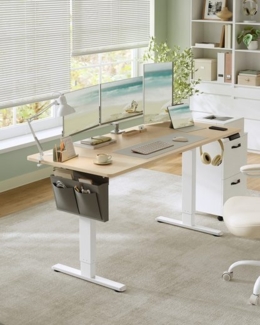 SONGMICS Höhenverstellbarer Schreibtisch elektrisch, 160 x 70 cm, verstellbarer Tisch, Memory-Funktion für 4 Höhen, für Büro, goldeichenfarben