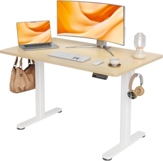 Höhenverstellbarer Schreibtisch 120x60 cm Standing Desk Weiß/Beige
