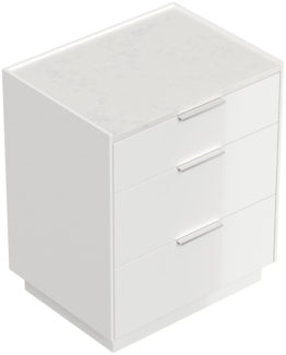Nachttisch Kommode Tamilis 60cm, Quarz, 3 Softeinzüge Weiß Hgl für Boxspringbett : Weiss hochglanz