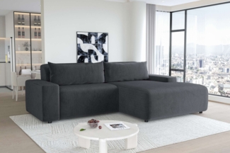 99rooms Tivoli Ecksofa Cordstoff POSO Graphit Rechts mit Kissen