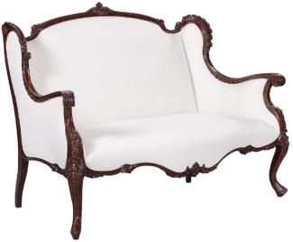 Casa Padrino Luxus Barock Sofa Weiß / Dunkelbraun - Prunkvolles Wohnzimmer Sofa im Barockstil - Barock Wohnzimmer Möbel - Edel & Prunkvoll