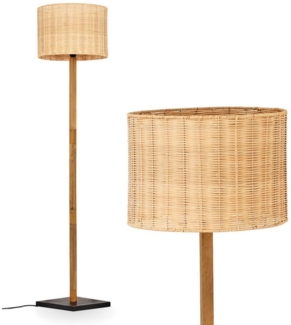 hofstein Stehlampe Stehlampe mit Holzfuß und Schirm aus Rattan, ohne Leuchtmittel, Boho-Style, skandinavisches Design (40 cm), Fußschalter, 1 x E27