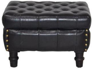 Casa Padrino Echtleder Hocker Schwarz 50 x 40 x H. 35 cm - Luxus Chesterfield Fußhocker Vintage Design