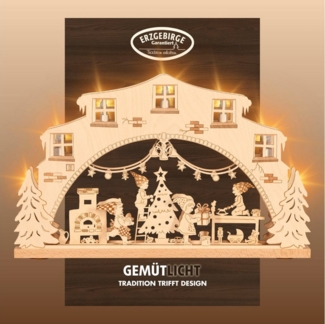 Weigla Schwibbogen Wichtelwerkstatt, Lichterbogen aus Holz, NATUR, Made in Germany, Erzgebirge garantiert, Weihnachtsdeko Innen, Weihnachtsbeleuchtung