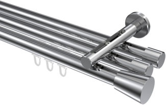 Innenlauf-Gardinenstangen-Set Siteno Sitra 200 cm, 3-läufig, 20 mm Ø Chrom