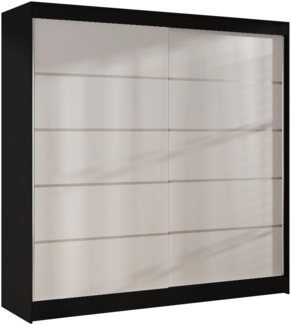 Kleiderschrank Basti IV 200 cm - Schwebetürenschrank mit Kleiderstange und Einlegeboden, Schlafzimmerschrank mit 2 Türen, Schiebetüren, 200 x 215 x 58 cm (Schwarz/Weiß)