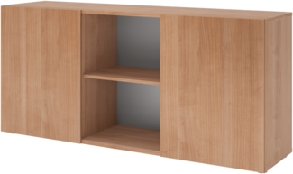 bümö Schwebetürenschrank, Sideboard Nussbaum - Büromöbel Sideboard Holz 160cm breit, 42cm schmal, Büro Schrank mit Schwebetür für Flur oder als Wohnzimmer-Kommode, 1780-N-N