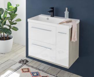 Waschtisch "Svenja" Waschbeckenunterschrank 70 cm weiß Eiche inkl. Waschbecken
