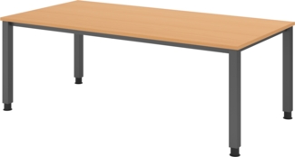 bümö manuell höhenverstellbarer Schreibtisch 200x100 cm in Buche, Metall-Gestell: Graphit - PC Tisch höhenverstellbar & belastbar bis 140 kg, Büro- und Computertisch XXL, QS-2E-6-G