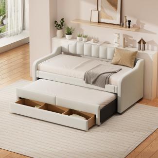 Merax 90 x 200 cm (190 cm) Tagesbett, gepolstertes Einzel-Tagesbett mit Rollcontainer, Tagesbett mit Schubladen, Beige